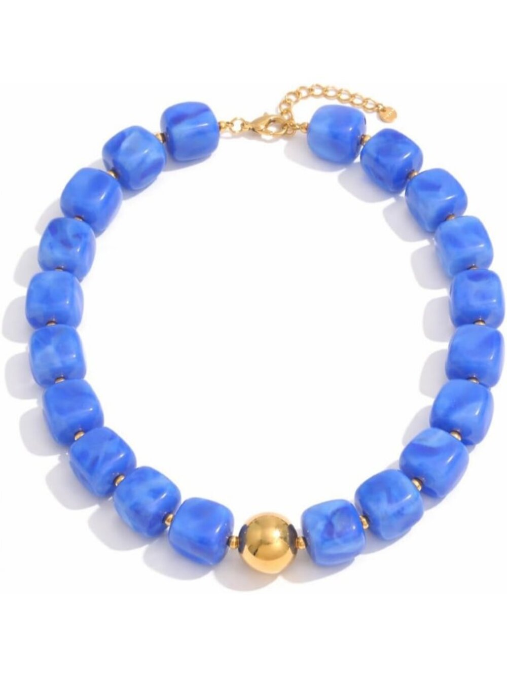 Women's Blue Chunky Square Acrylic Beaded Adjustable Length Choker Necklaces